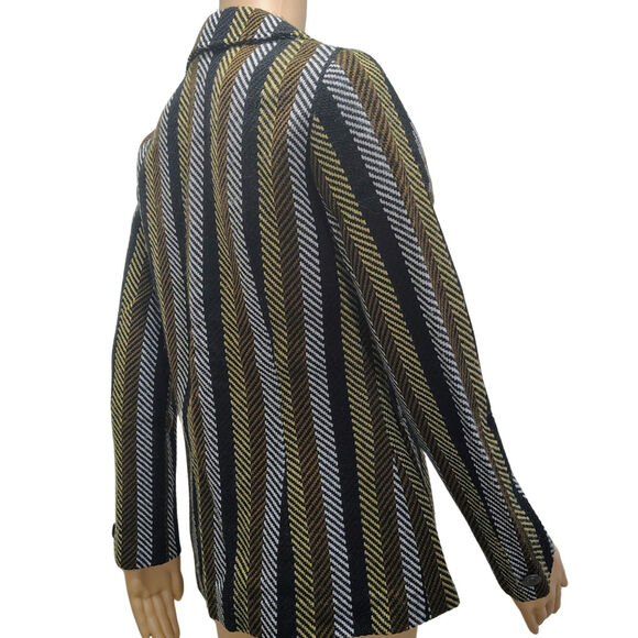 70s Striped Tread Design Fitted Single Breasted Blazer Outside Pockets SZ Small - Picture 4 of 9